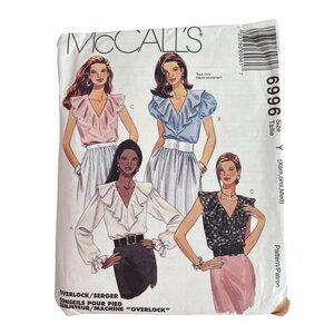 90s McCalls 6996 Misses Tops Sewing Pattern Ruffle Blouses Sizes XS-M UNCUT